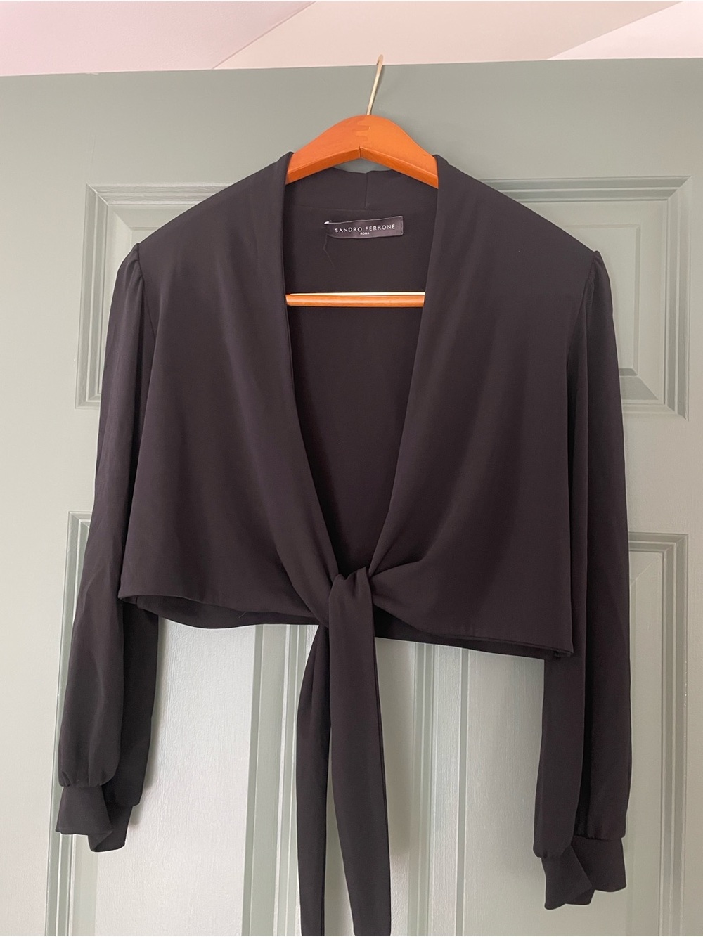 Sandro Ferrone Black Tie-Front Women's Wrap Top